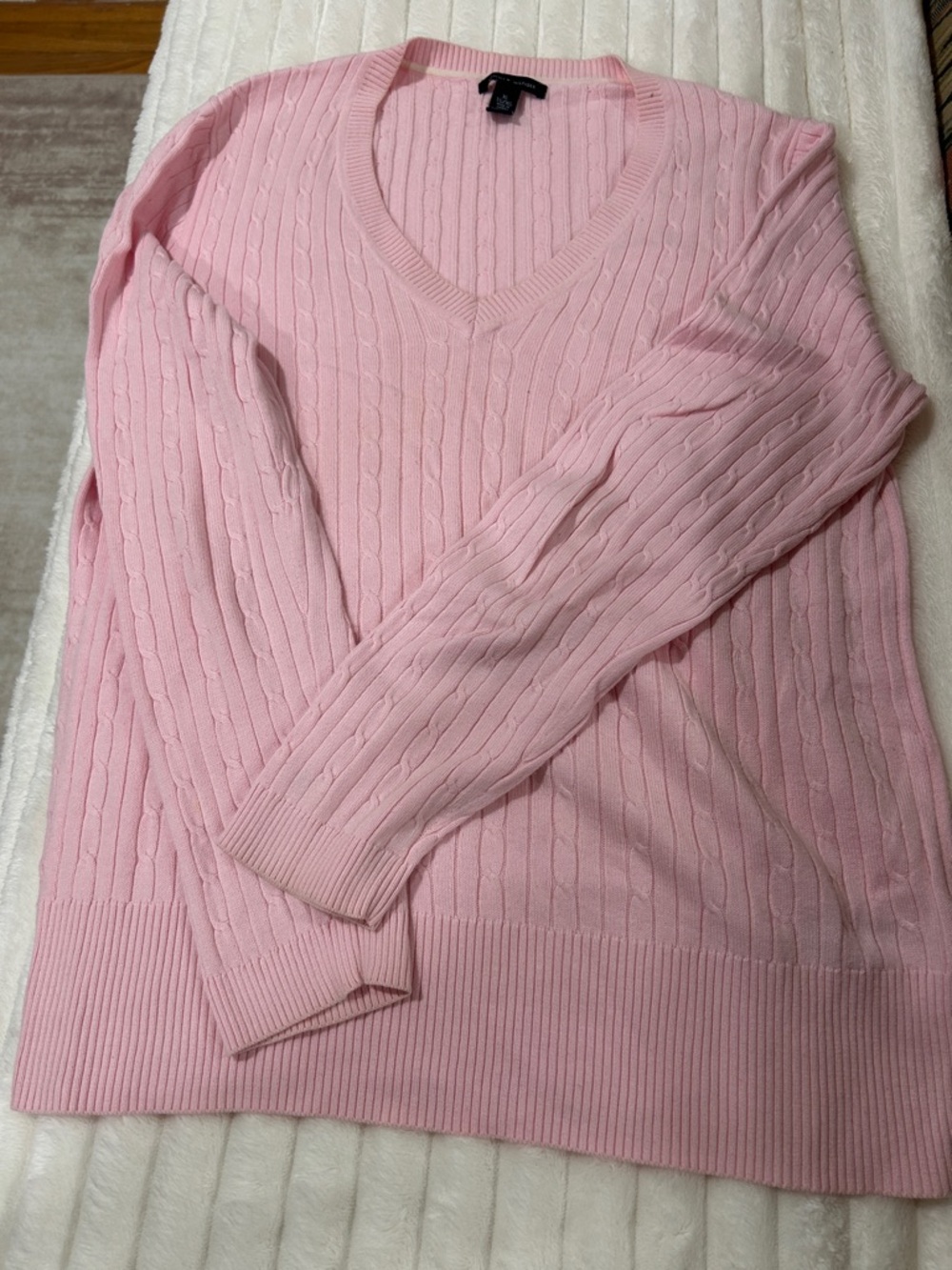 Tommy Hilfiger Pink Cable-Knit V-Neck Sweater
